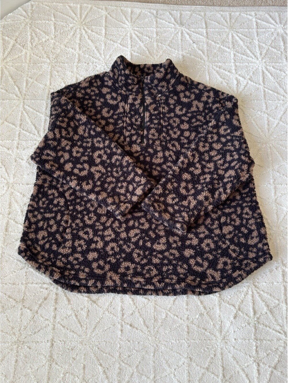 Koolaburra by UGG Womens 1X Leopard Sherpa Fleece Quarter Zip Pullover Plus Size - Picture 13 of 14